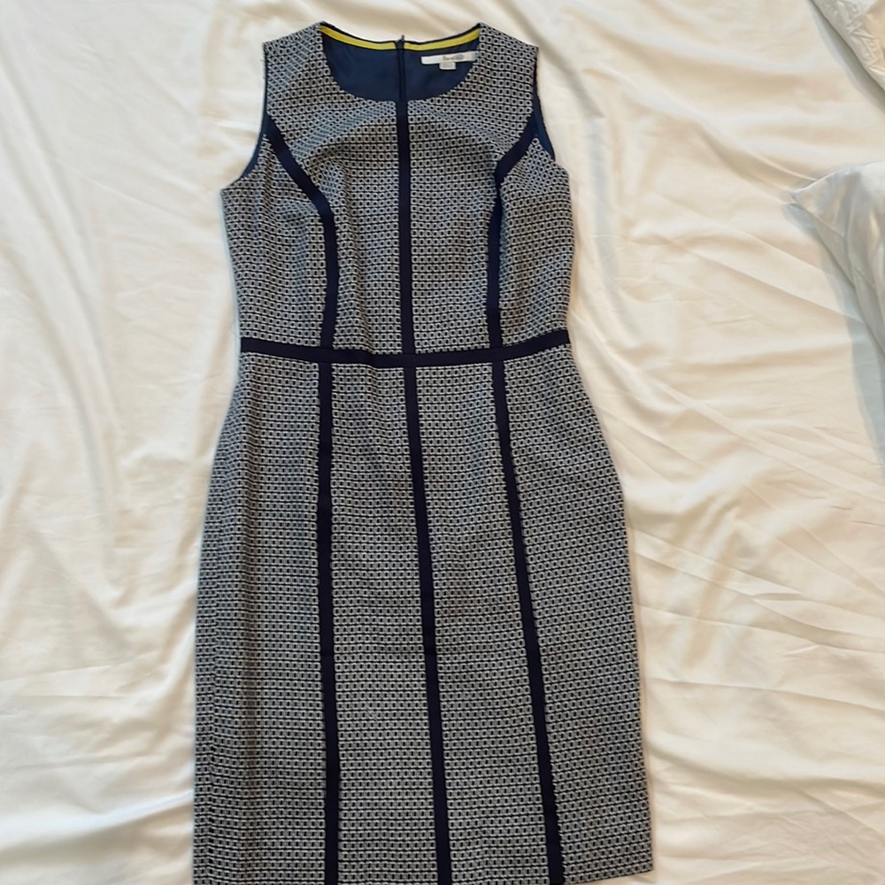 Boden navy and cream sleeveless dress